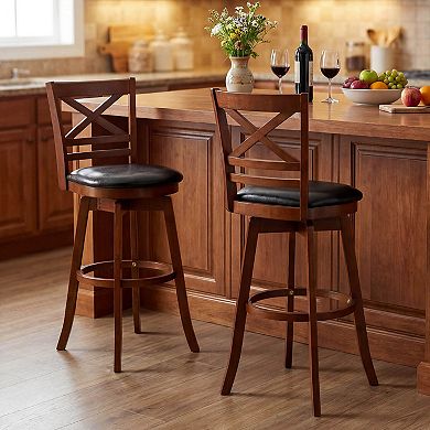 Costway 30.5” Swivel Barstools with Backrest Faux Leather Upholstered Seat for Pub