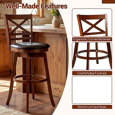 Costway 30.5” Swivel Barstools with Backrest Faux Leather Upholstered Seat for Pub
