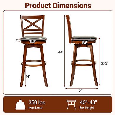 Costway 30.5” Swivel Barstools with Backrest Faux Leather Upholstered Seat for Pub