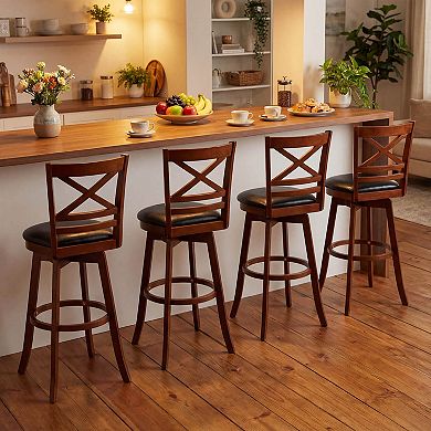 Costway 30.5” Swivel Barstools with Backrest Faux Leather Upholstered Seat for Pub