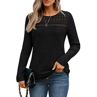Women's Fashion Lace Mesh Long Sleeve Tunic Tops Fall Dressy Casual Cute Work Sweaters Shirts