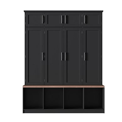 Farmhouse Hall Tree with Bench & 8-Door Shoe Storage Cabinet
