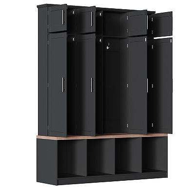 Farmhouse Hall Tree with Bench & 8-Door Shoe Storage Cabinet