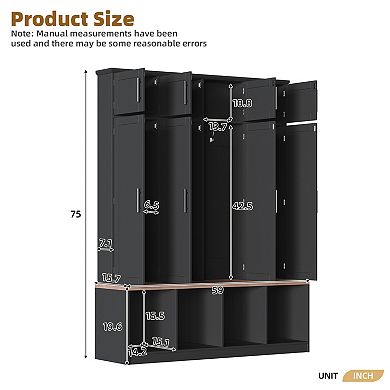 Farmhouse Hall Tree with Bench & 8-Door Shoe Storage Cabinet