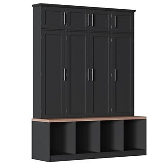 Farmhouse Hall Tree with Bench & 8-Door Shoe Storage Cabinet