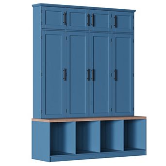 Farmhouse Hall Tree with Bench & 8-Door Shoe Storage Cabinet