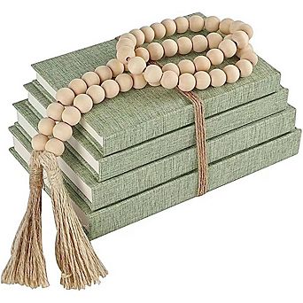 Great Ambitions 4 pc Linen Decorative Book Set, Sage Green with Beaded Tassel