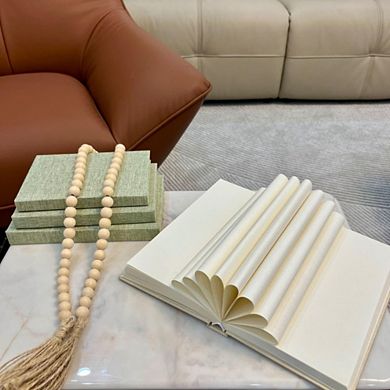 Great Ambitions 4-Piece Linen Decorative Book Set, Sage Green with Beaded Tassel
