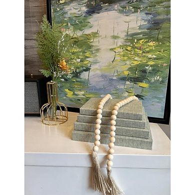 Great Ambitions 4-Piece Linen Decorative Book Set, Sage Green with Beaded Tassel