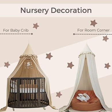 Great Ambitions Ivory Bed Canopy with Ruffles, Pastel Neutral, Nursery & Reading Nook