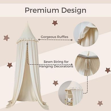 Great Ambitions Ivory Bed Canopy with Ruffles, Pastel Neutral, Nursery & Reading Nook