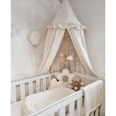 Great Ambitions Ivory Bed Canopy with Ruffles, Pastel Neutral, Nursery & Reading Nook