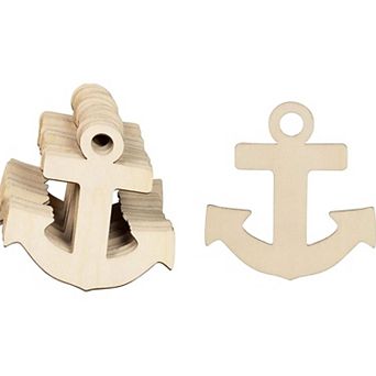 Wooden Anchor Cutouts 3.7 x 3.5 in Pack of 24 Unfinished Plywood Craft Supplies