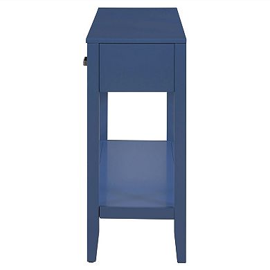 Aoolive Farmhouse Style Entryway Table with 3 Drawers, Rustic Console Table with Open Bottom Shelf