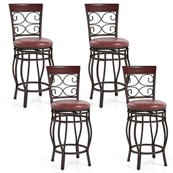 Costway 26" Swivel Bar Stools with Upholstered Seat Scroll Backrest Footrest