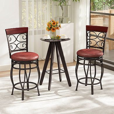 Costway 26" Swivel Bar Stools with Upholstered Seat Scroll Backrest Footrest