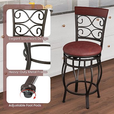 Costway 26" Swivel Bar Stools with Upholstered Seat Scroll Backrest Footrest