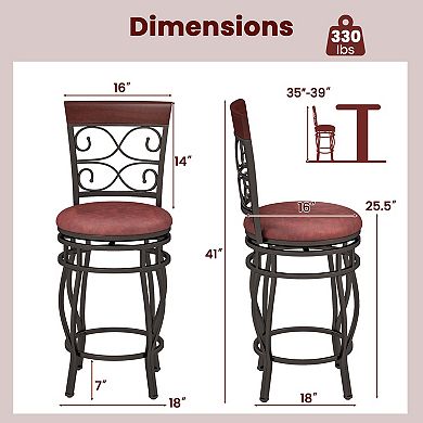 Costway 26" Swivel Bar Stools with Upholstered Seat Scroll Backrest Footrest