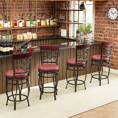 Costway 26" Swivel Bar Stools with Upholstered Seat Scroll Backrest Footrest