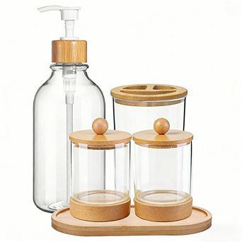 Great Ambitions 5-Pack Bathroom Set: Soap Dispenser, Toothbrush Holder, 2 Jars & Tray