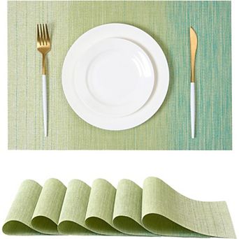 Gradient Green Woven Placemats Set of 6 - Heat Resistant Non-Slip Place mats for Dining Table