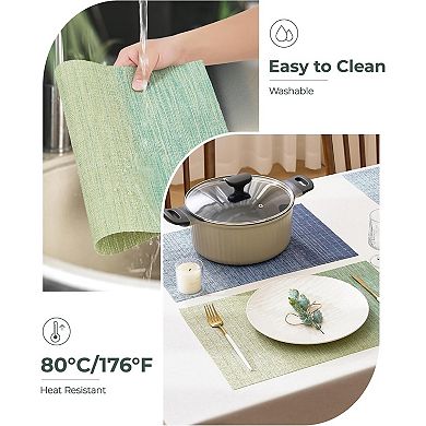 Gradient Green Woven Placemats Set of 6 - Heat Resistant Non-Slip Place mats for Dining Table