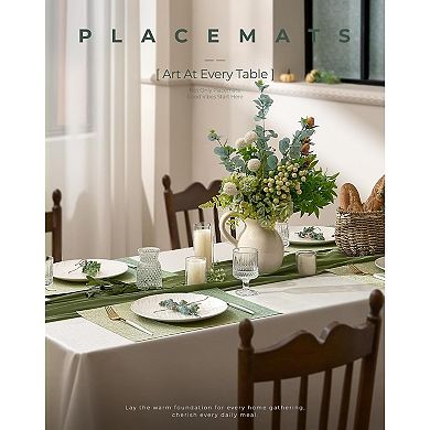 Gradient Green Woven Placemats Set of 6 - Heat Resistant Non-Slip Place mats for Dining Table