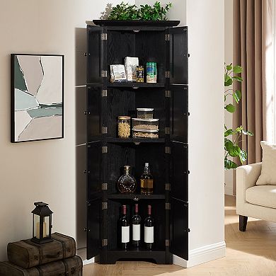 Merax 4Tier Corner Pantry Cabinet with 8 Doors, 72"H Tall Storage Cabinet for Kitchen & Home
