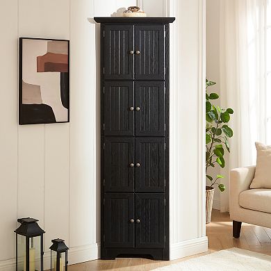 Merax 4Tier Corner Pantry Cabinet with 8 Doors, 72"H Tall Storage Cabinet for Kitchen & Home