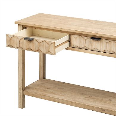 Aoolive Retro Fir Veneer Entryway Console Table, Sofa Table with Honeycomb Front 3 Drawers