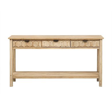 Aoolive Retro Fir Veneer Entryway Console Table, Sofa Table with Honeycomb Front 3 Drawers