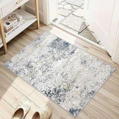 Entryway Area Rug,Washable Neutral Modern Abstract Small Rug - Non-Slip Low Pile Throw Indoor Carpet