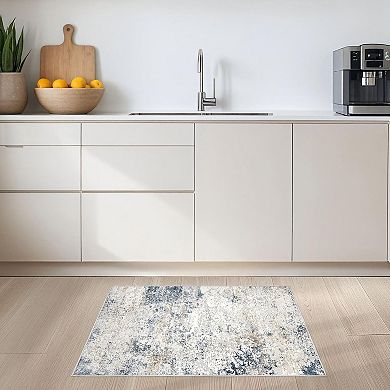 Entryway Area Rug,Washable Neutral Modern Abstract Small Rug - Non-Slip Low Pile Throw Indoor Carpet