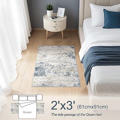 Entryway Area Rug,Washable Neutral Modern Abstract Small Rug - Non-Slip Low Pile Throw Indoor Carpet