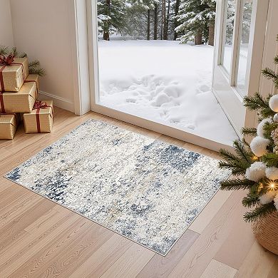 Entryway Area Rug,Washable Neutral Modern Abstract Small Rug - Non-Slip Low Pile Throw Indoor Carpet