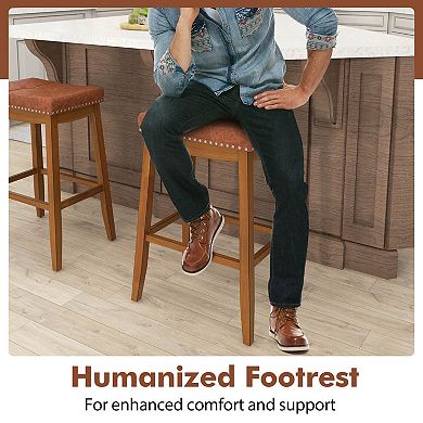 Costway 29" Bar Height Stools with PU Leather Seat Solid Rubber Wood Frame