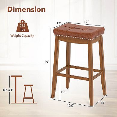 Costway 29" Bar Height Stools with PU Leather Seat Solid Rubber Wood Frame