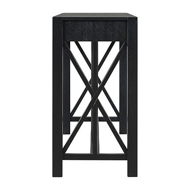 Aoolive Acacia Veneer Sofa Console Table with 4 Drawers, Modern Crisscross Design Entryway Table