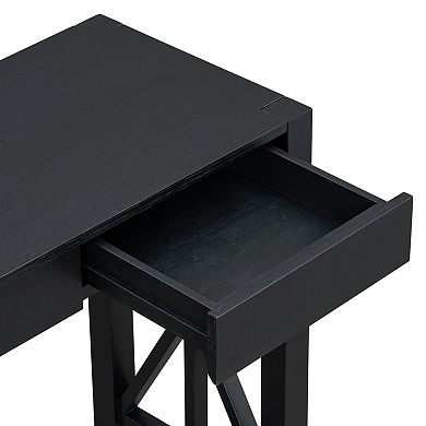 Aoolive Acacia Veneer Sofa Console Table with 4 Drawers, Modern Crisscross Design Entryway Table