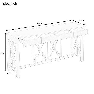 Aoolive Acacia Veneer Sofa Console Table with 4 Drawers, Modern Crisscross Design Entryway Table
