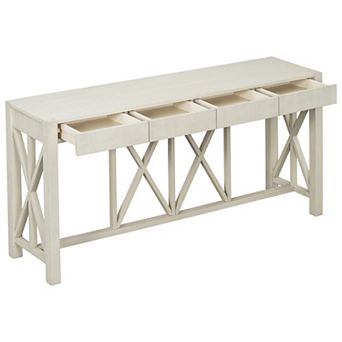 Aoolive Acacia Veneer Sofa Console Table with 4 Drawers, Modern Crisscross Design Entryway Table