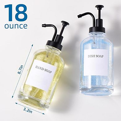 Great Ambitions 2-Pack Glass Soap Dispenser Set with Pump, 500ml, 18 Stickers, Tray