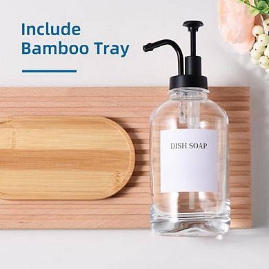 Great Ambitions 2-Pack Glass Soap Dispenser Set with Pump, 500ml, 18 Stickers, Tray