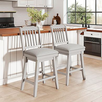Costway 25" Counter Height Bar Stools with Slatted Back Padded Seat & Footrest