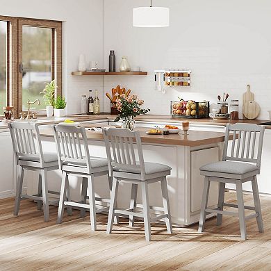 Costway 25" Counter Height Bar Stools with Slatted Back Padded Seat & Footrest