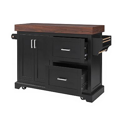 53-in. Rolling Kitchen Island with 3.5-in. Thick Top, Spice Rack & 2 Large Drawers