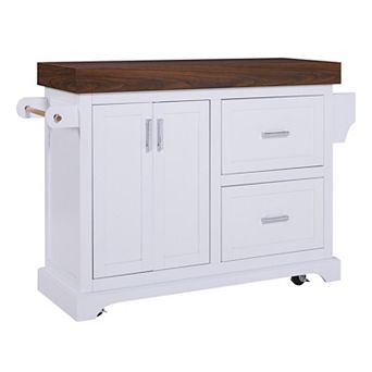 53 in Rolling Kitchen Island with 3.5 in Thick Top, Spice Rack & 2 Large Drawers