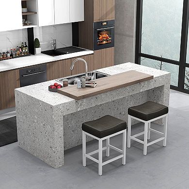 Costway 24.5" Bar Stool with Solid Rubber Wood Frame Humanized Footrest Kitchen