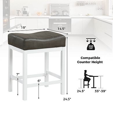 Costway 24.5" Bar Stool with Solid Rubber Wood Frame Humanized Footrest Kitchen