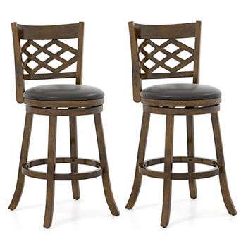 Costway 31” Bar Height Stools with Rubber Wood Frame, Upholstered Seat & Footrest